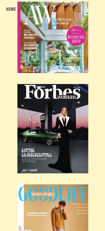 Mobile press page featuring Forbes Woman, AW, and Goodlife magazine covers